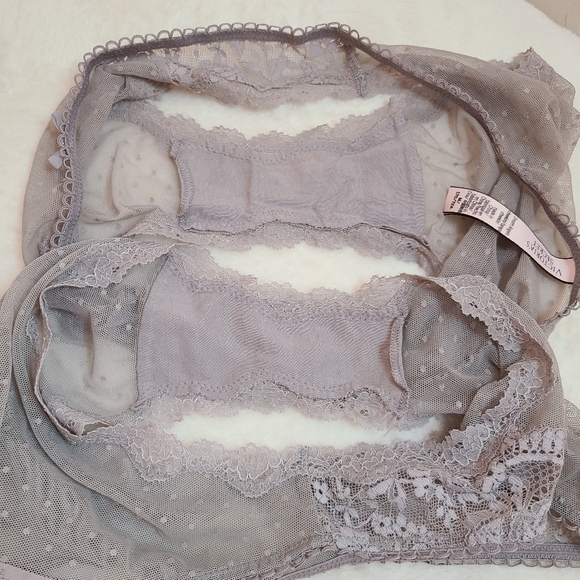 VS Dream Angels 3pc Bra & Panties Set Size 34E/med ☆ Gray Dotted Lace - Picture 5 of 7